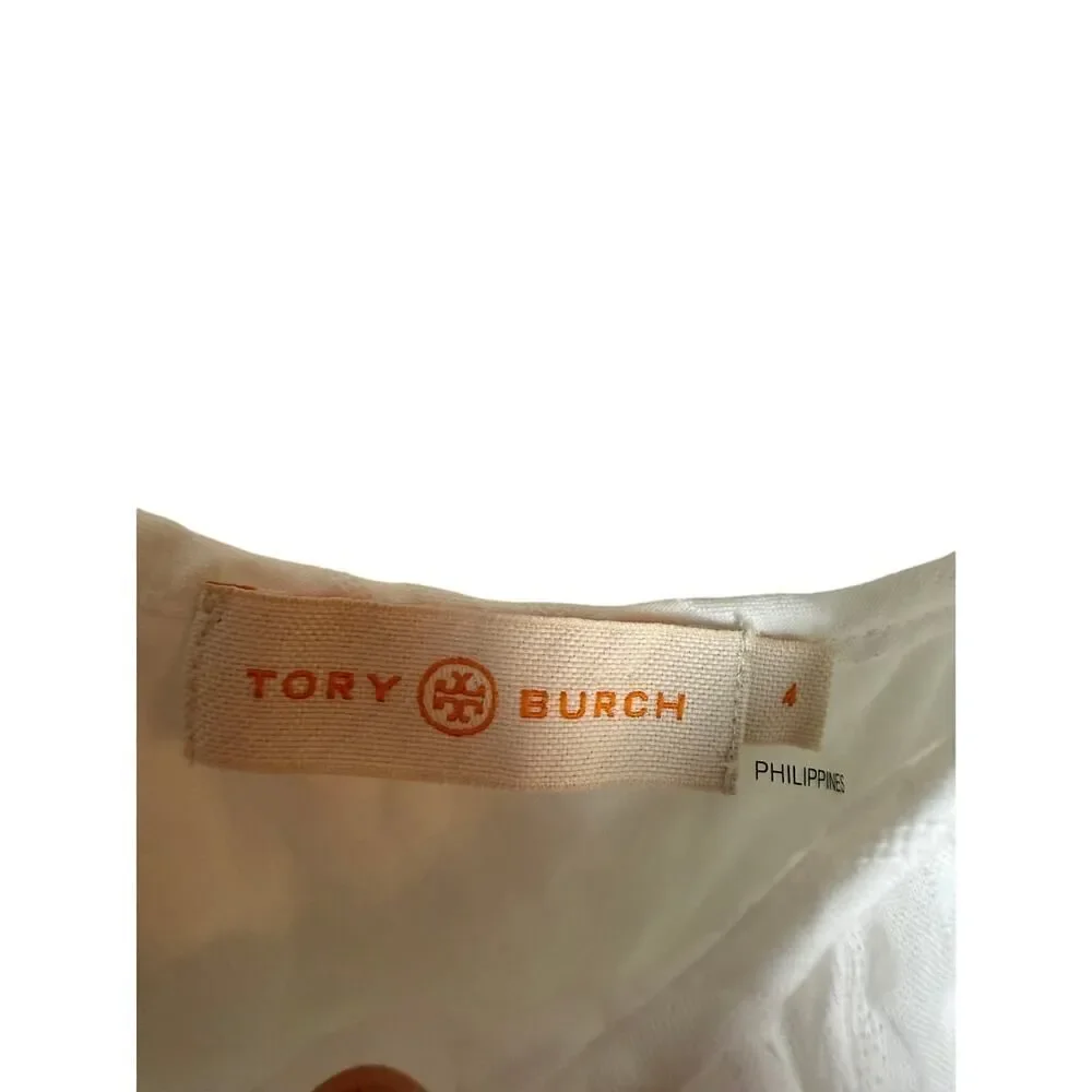 Tory Burch White Striped Seersucker Tiered Dress Sz. 4